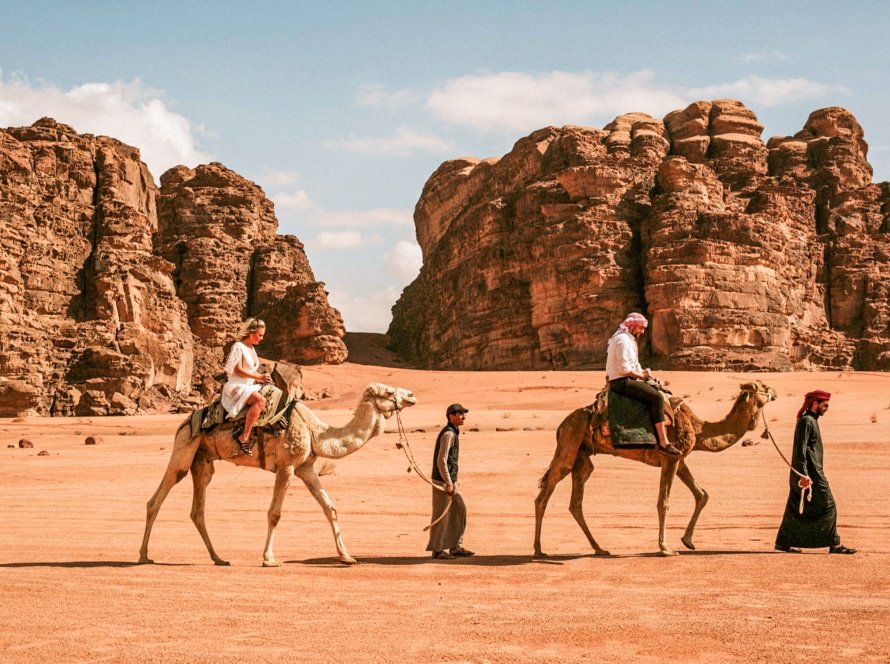 A-wonderful-picture-of-one-of-the-camel-safari-trips-from-Wadi-Al-Rum,-Jordan
